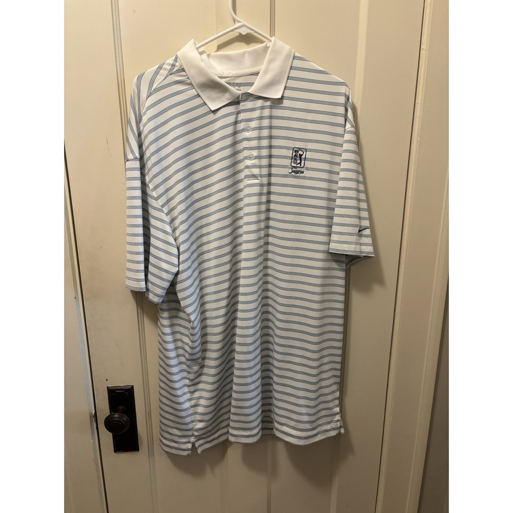 Nike Polo Shirt Mens XL Navy Stripe Summer Comfort TPC Sawgrass Golf